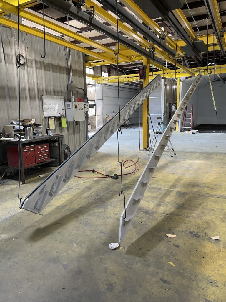 framework of a metal staircase before the iron coating process